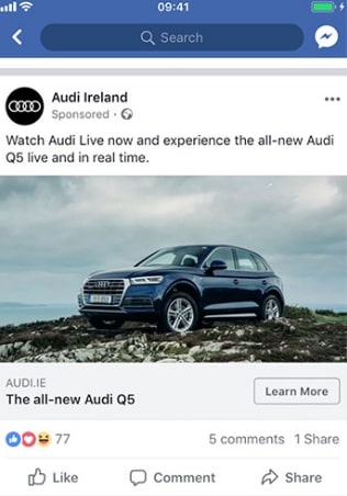 Screenshot of Audi's sponsored post in Facebook
